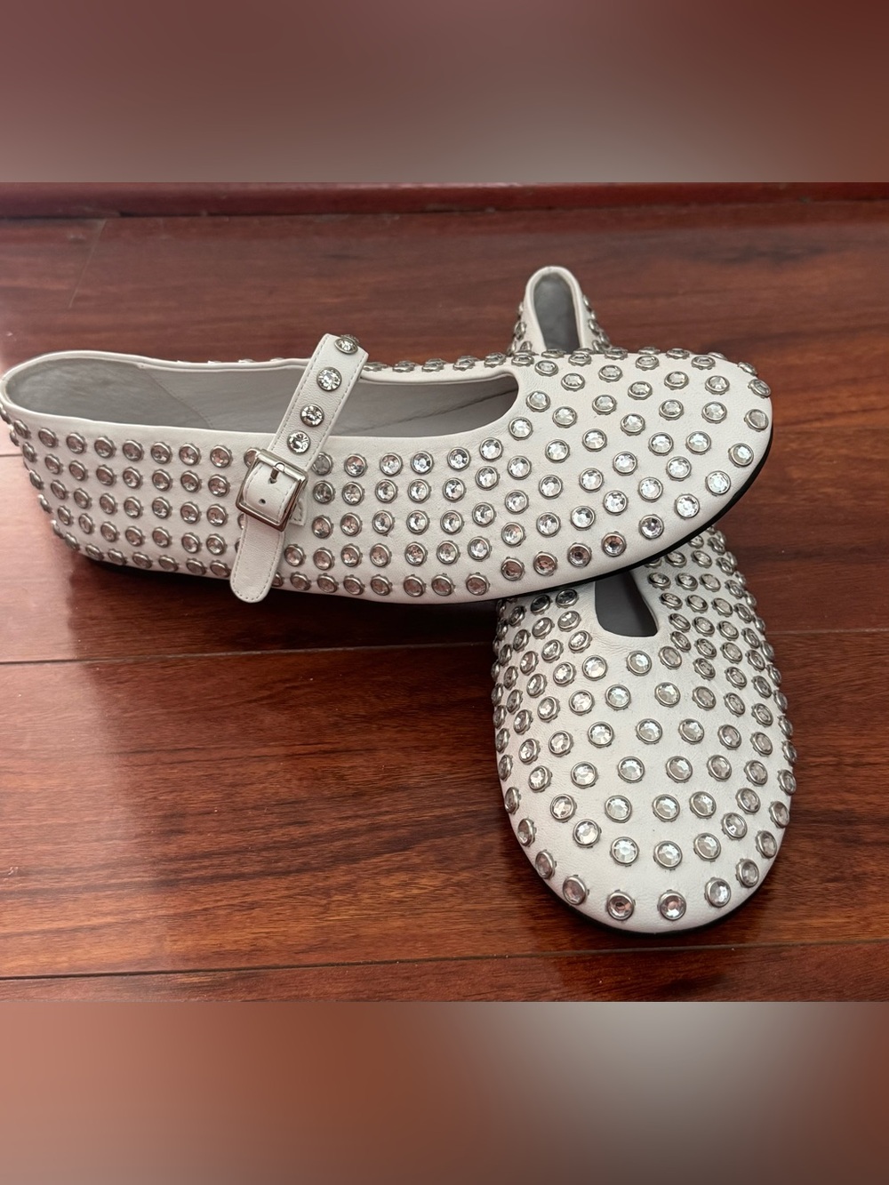 Tony Bianco White Mary Jane Flats with Crystal Studs